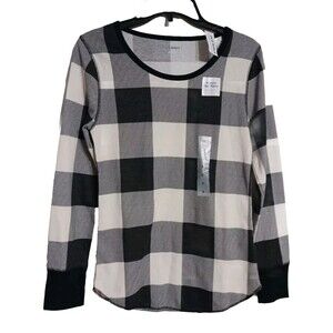 NWT Women's Old Navy Waffle Knit Pajama Top Size M Black Buffalo N5